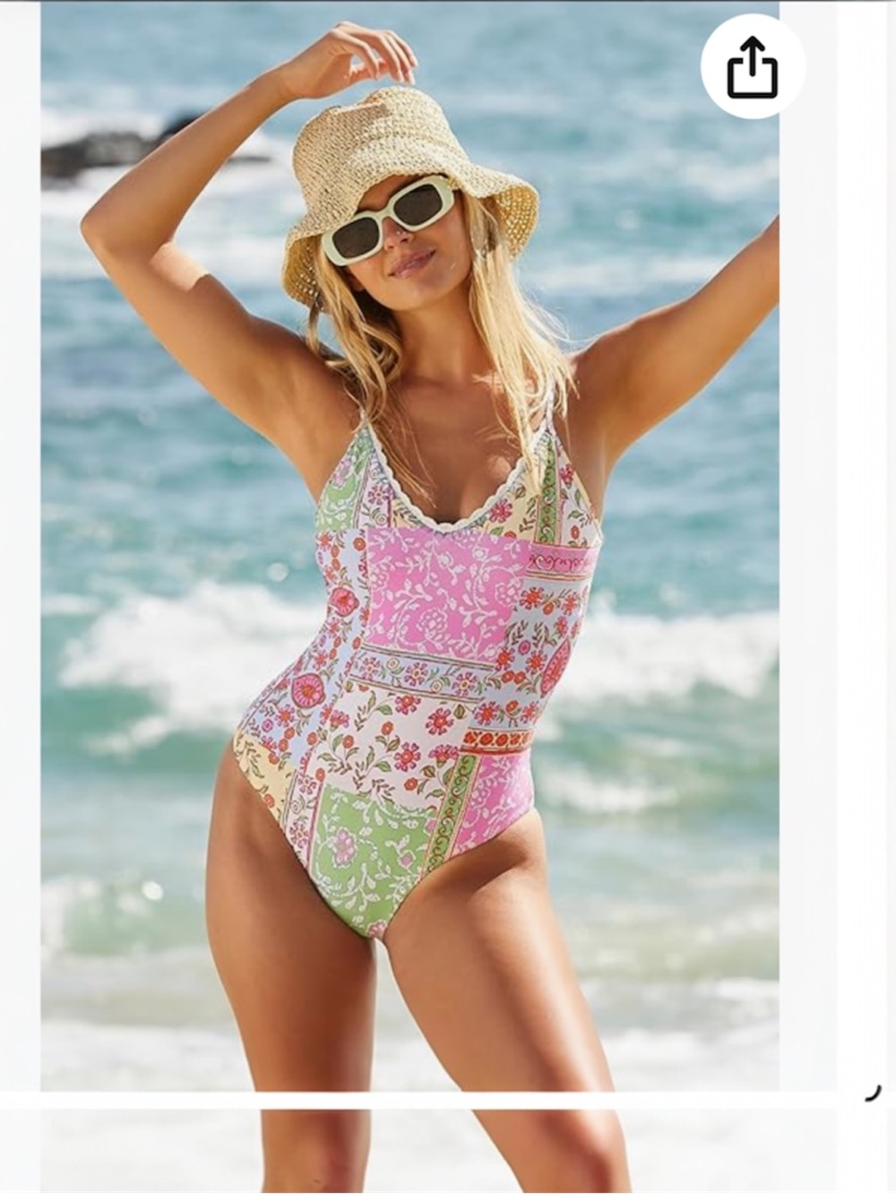 Lucky Brand Pink & Green Patchwork Floral One-Piece Swimsuit